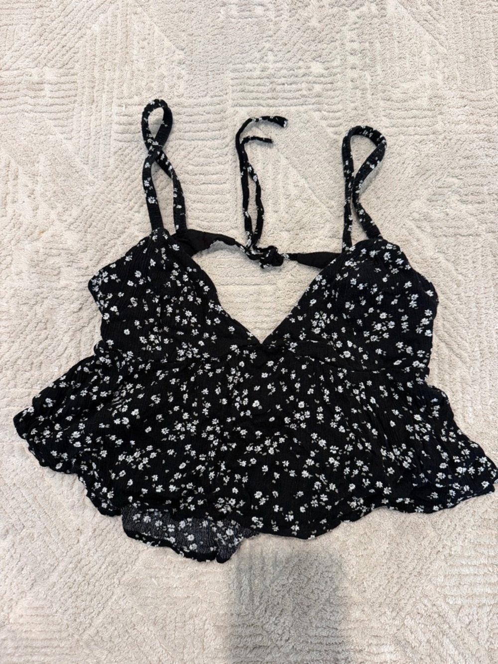 Garage Black Floral Tie-Back Tank Top